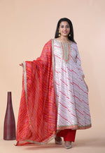 Premium Cotton Leheriya Print Anarkali Set With Gotta Patti Work And Organza Dupatta - Ria Fashions