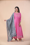 Premium Cotton Bandhani Print Anarkali Set With Gotta Patti Work And Cotton Dupatta - Ria Fashions