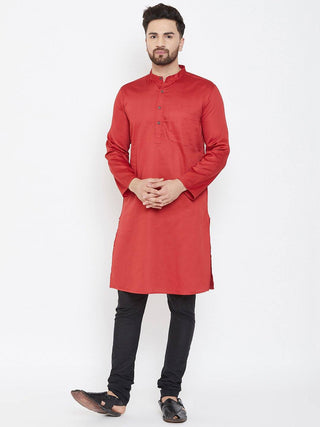 Red Solid Cotton Men's Kurta - Ria Fashions
