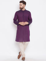 Purple Solid Cotton Men's Kurta - Ria Fashions