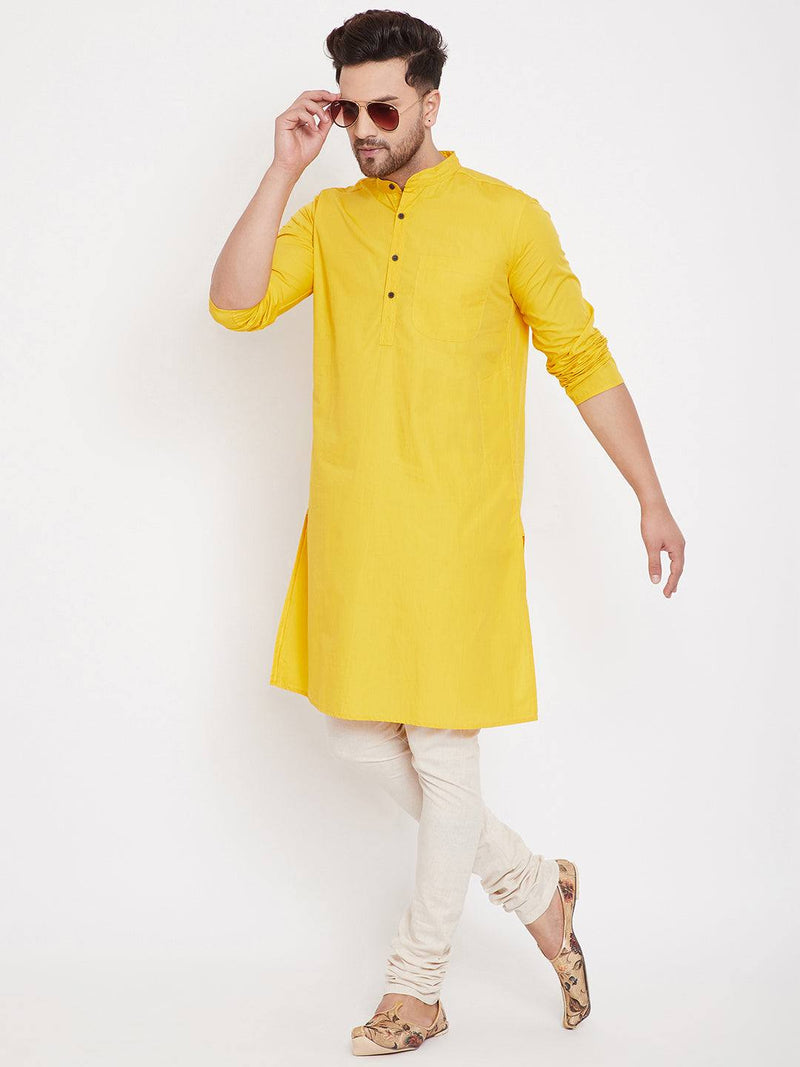 Yellow Long Cotton Men's Kurta - Ria Fashions