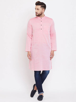 Pink Solid Cotton Men's Kurta - Ria Fashions