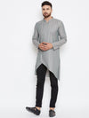 Asymmetrical Grey Striped Cotton Men's Kurta - Ria Fashions