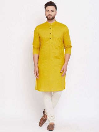 Yellow Solid  Cotton Men's Kurta - Ria Fashions