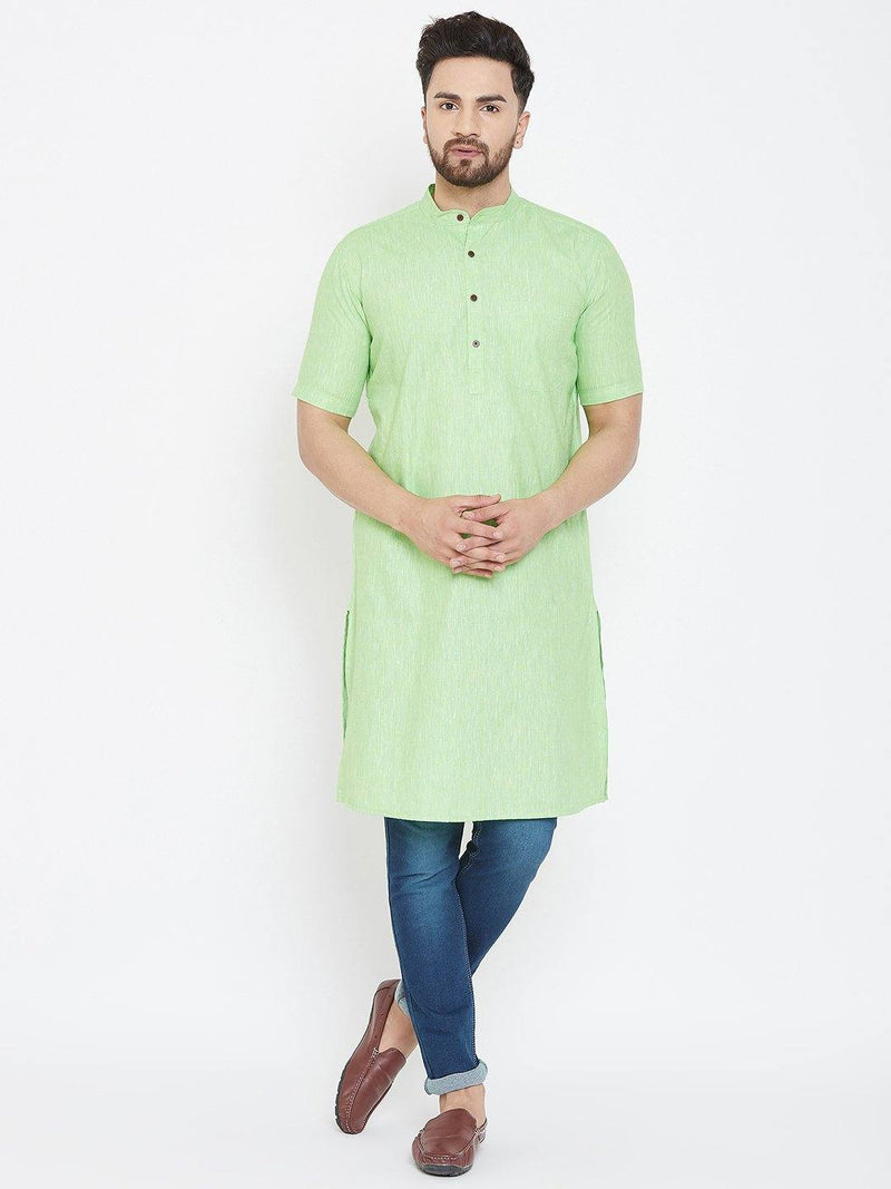Green  Solid  Cotton Men's Kurta - Ria Fashions