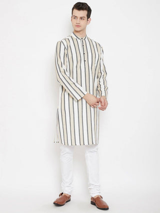 Multi Color Striped Linen Cotton Men's Kurta - Ria Fashions