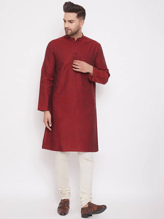 Red Woven Design Cotton Men's Kurta - Ria Fashions