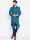 Asymmetrical Blue Striped Cotton Men's Kurta - Ria Fashions