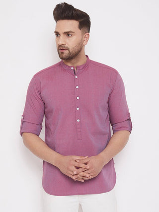 Purple Cotton Men's Woven Design Straight Full Sleeves Kurta - Ria Fashions