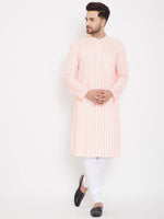 Pink Striped Cotton Men's Kurta Set - Ria Fashions