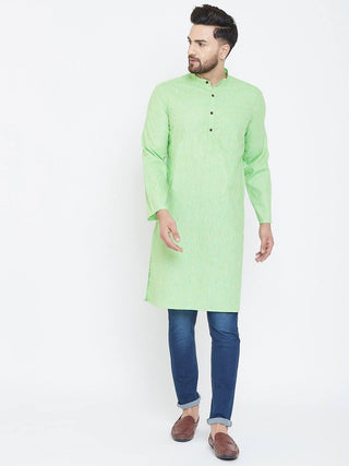 Sage Green Solid Cotton Men's Kurta - Ria Fashions