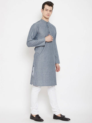 Grey Solid Cotton Men's Kurta - Ria Fashions