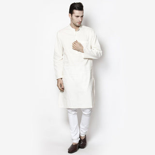 White Solid Cotton Men's Kurta - Ria Fashions