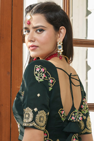 Green Organza Zari, Thread & Sequins Embroidered Work Lehenga Choli Set with Butterfly Net Dupatta