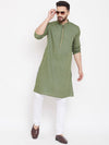 Green Solid Linen Cotton Men's Kurta - Ria Fashions