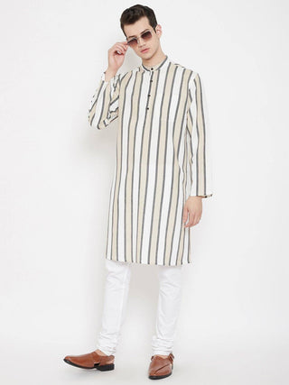 Multi Color Striped Linen Cotton Men's Kurta - Ria Fashions
