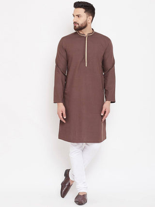 Brown Solid Linen Cotton Men's Kurta - Ria Fashions