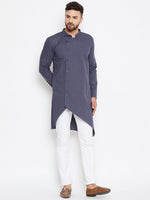 Asymmetrical Grey Striped Cotton Men's Kurta - Ria Fashions