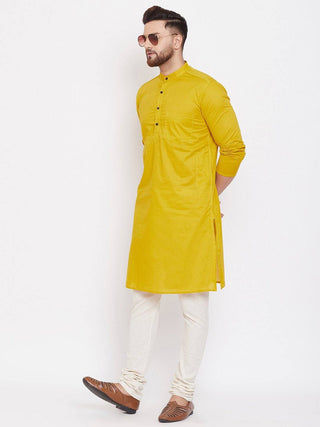Yellow Solid  Cotton Men's Kurta - Ria Fashions
