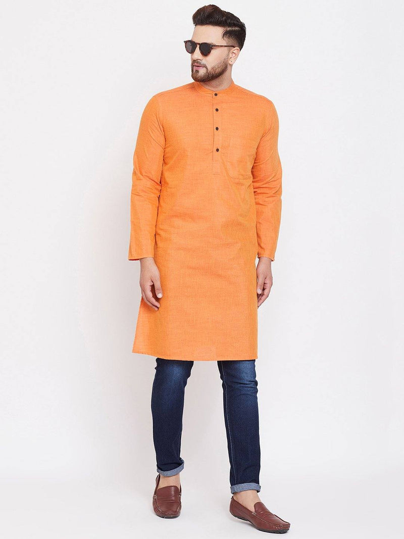 Orange Solid Linen Cotton Men's Kurta - Ria Fashions