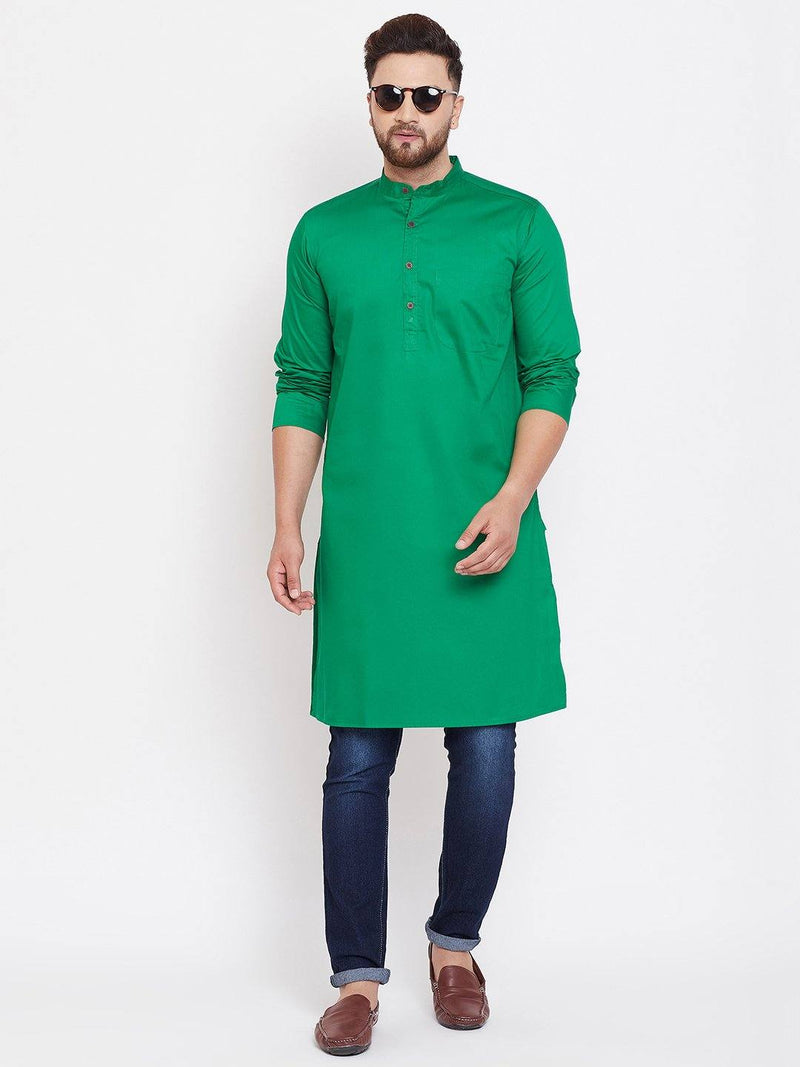 Green Solid Cotton Men's Kurta - Ria Fashions