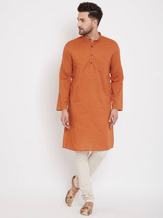 Orange Woven Design Cotton Men's Kurta - Ria Fashions