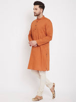 Brown Woven Design Cotton Men's Kurta Set - Ria Fashions