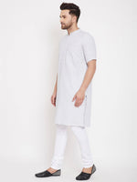 White Solid Cotton Men's Kurta Set - Ria Fashions