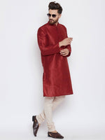 Red Solid Silk Blend Men's Kurta - Ria Fashions