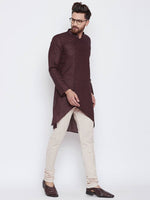 Asymmetrical Chocolate Brown Pure Cotton Men's Kurta - Ria Fashions