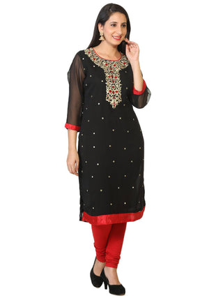 Black Party Wear Embroidered Georgette Tunic / Kurti - Ria Fashions