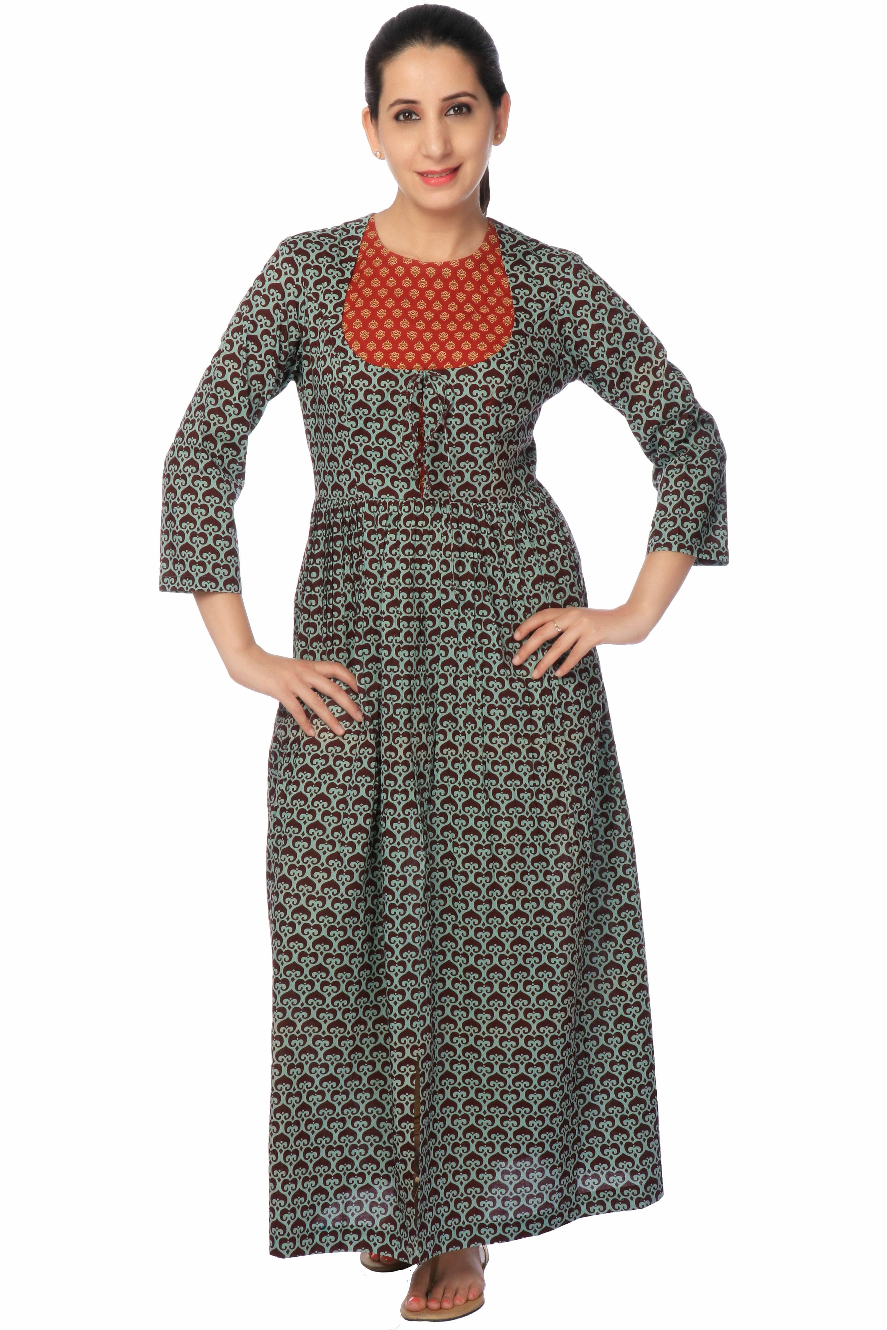 Readymade Green Cotton Long Dress