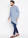 Asymmetrical Blue Solid Cotton Men's Kurta - Ria Fashions