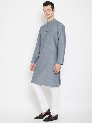 Grey Solid Cotton Men's Kurta - Ria Fashions