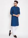 Blue Solid Viscose Rayon Men's Kurta Set with White Churidar - Ria Fashions
