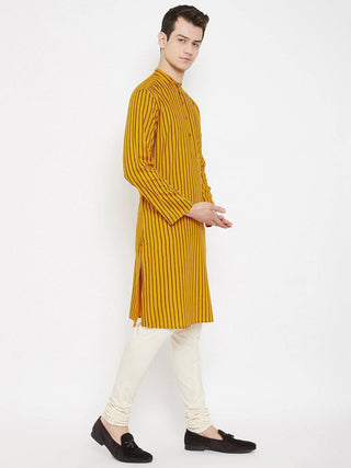 Yellow Striped Viscose Rayon Men's Kurta - Ria Fashions