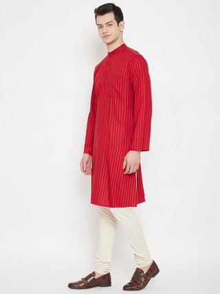 Red Striped Viscose Rayon Men's Kurta - Ria Fashions