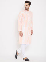 Pink Striped Cotton Men's Kurta Set - Ria Fashions