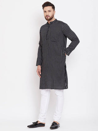 Black Striped Viscose Rayon Men's Kurta - Ria Fashions