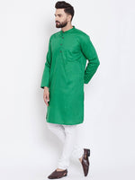 Green Solid Cotton Blend Men's Kurta - Ria Fashions