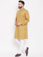 Mustard Yellow Solid Linen Cotton Men's Kurta - Ria Fashions