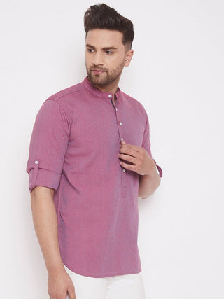 Purple Cotton Men's Woven Design Straight Full Sleeves Kurta - Ria Fashions