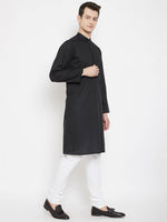 Black Solid Cotton Men's Kurta - Ria Fashions