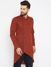 Asymmetrical Red Solid Cotton Men's Kurta - Ria Fashions
