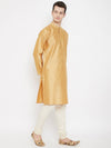 Gold Woven Design Silk Blend Men's Kurta - Ria Fashions