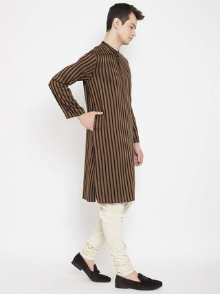 Brown Bumble Bee Striped Viscose Rayon Men's Kurta - Ria Fashions