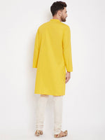 Yellow Solid Cotton Men's Kurta Set - Ria Fashions