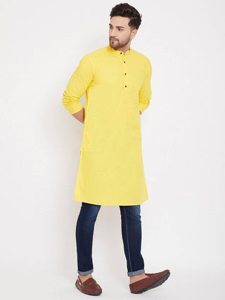 Yellow Solid Cotton Men's Kurta - Ria Fashions