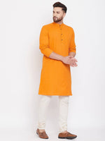 Orange Solid Cotton Men's Kurta - Ria Fashions
