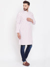White & Pink Striped Cotton Men's Kurta - Ria Fashions